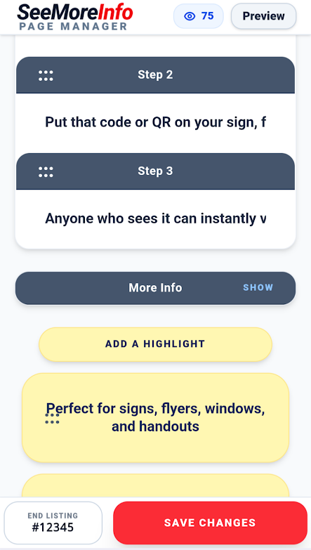 Editor page with edit controls