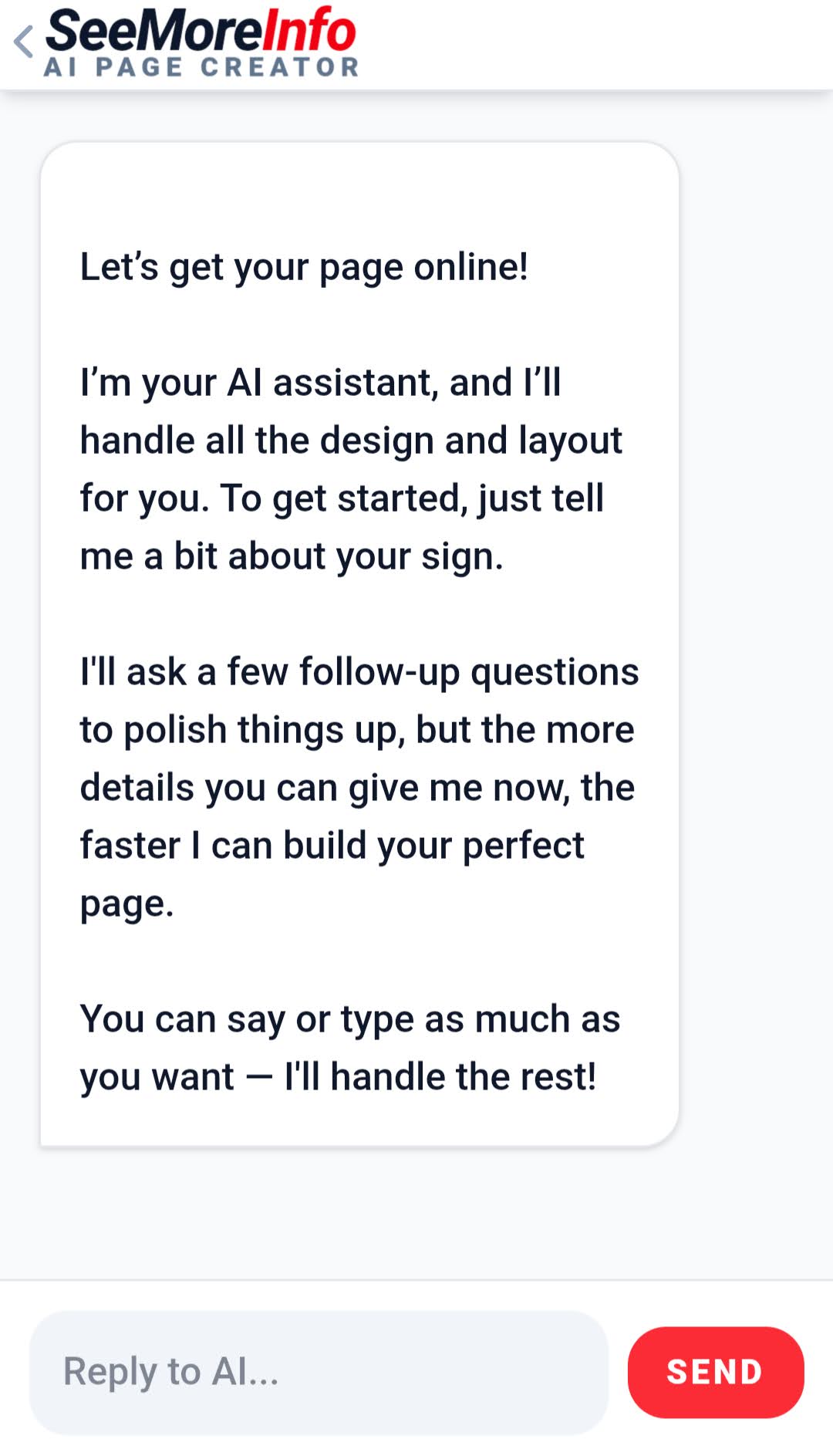 Create page where users tell the AI what they need