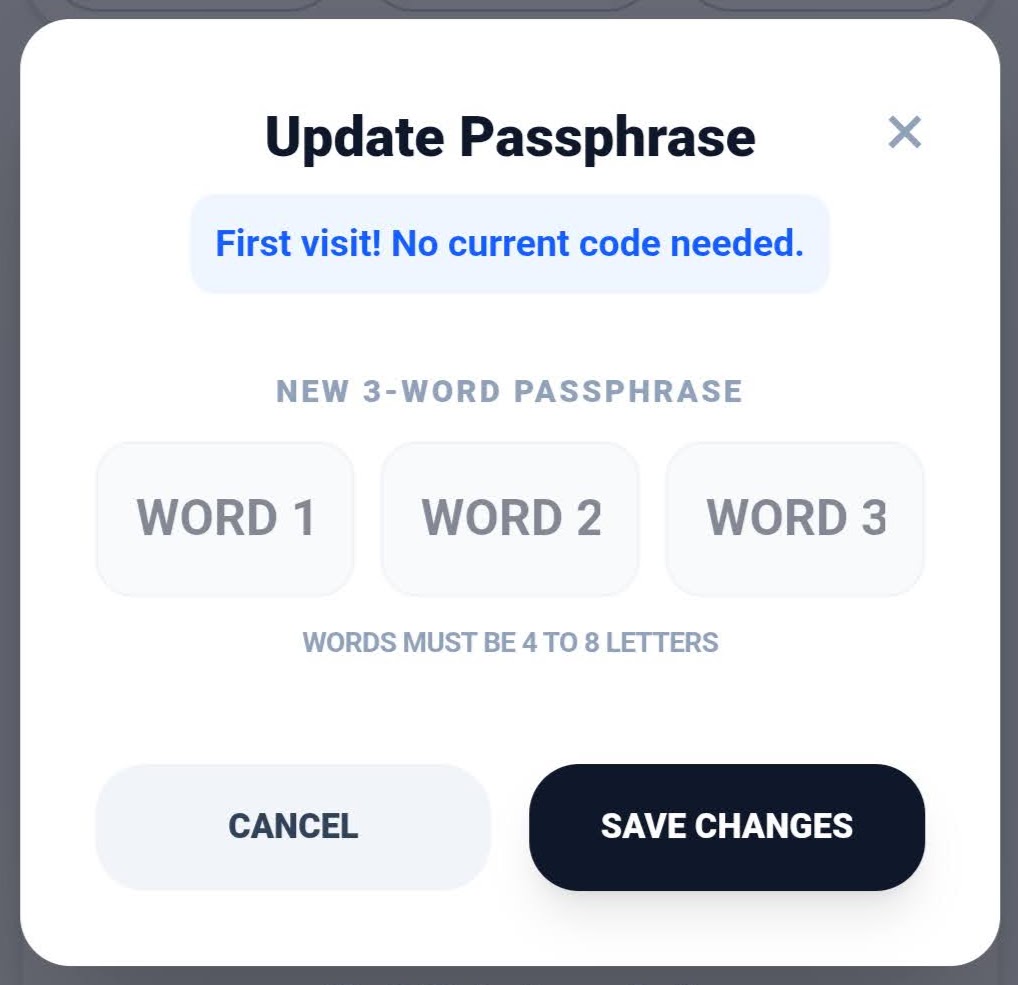Optional passphrase change area